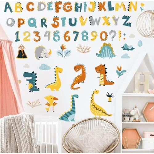 Arabic Numbers Dinosaur Letter Wall Stickers Nursery Classroom Boy Bedroom Kids Room Wall Decoration Early Education Home Decor