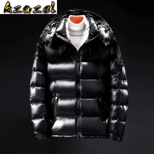 AYUNCUE Mens Down Jacket Men Winter Coat Mens Thick Clothes Short Shiny 90% Gray Goose Down Padded Jackets Veste Homme LXR824