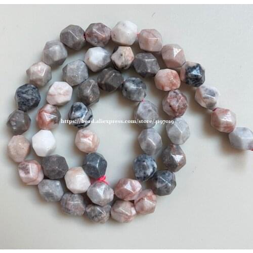 15" Natural Stone Big Cuts Faceted Pink Zebra Round Loose Beads 6 8 10 mm Pick Size