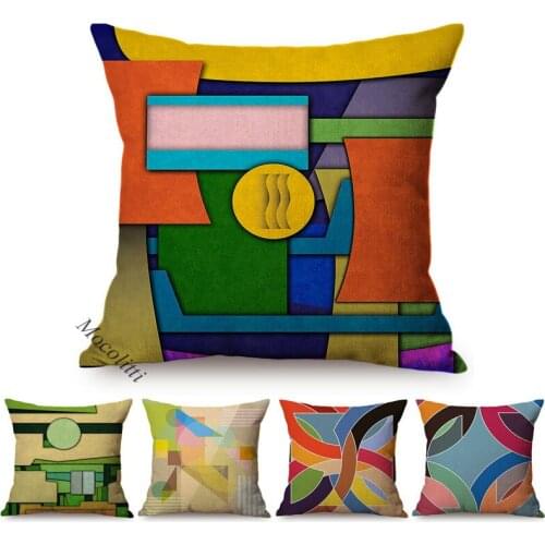 Abstract Geometric Art Decorative Sofa Throw Pillow Cases Colorful Geometry Letter Pattern Linen Square Cushion Cover Almofadas