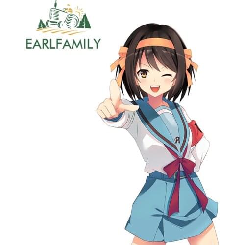 EARLFAMILY 13cm x 7.4cm for Suzumiya Haruhi Funny Car Stickers Scratch-Proof Waterproof Decal Personality Surfboard Car Styling