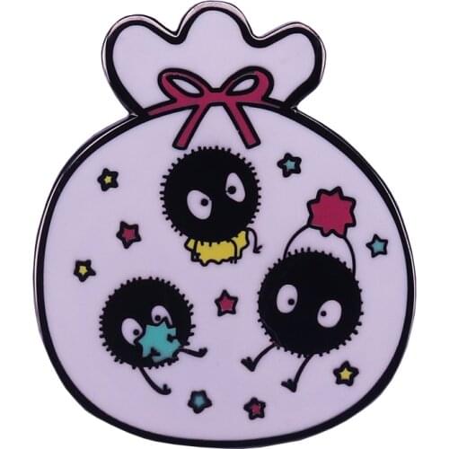 Soot sprite magic bags enamel pin rainbow stars brooch Spirited Away badge anime jewelry cute ghost pins Halloween accessory gif