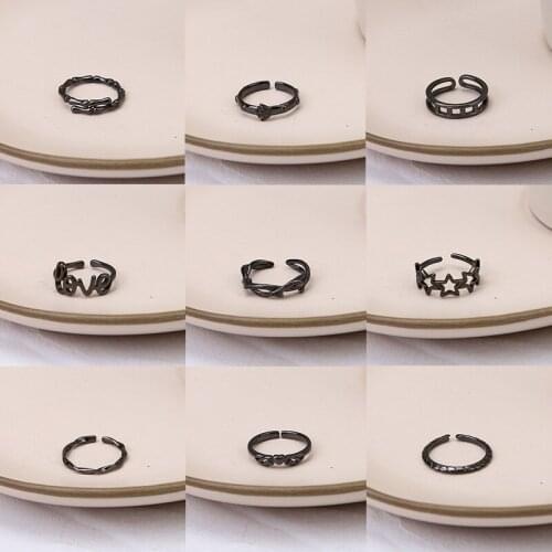 Geometric Heart Shape Wing Thread Three-Dimensional Wave Hollow Rhombus Rose Figure Eight Cross Silver Plated Alloy Rings For W