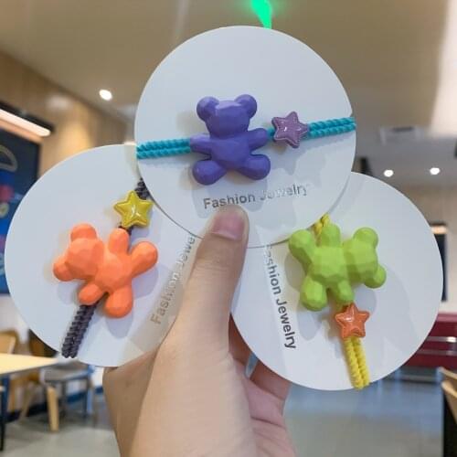 Hot Selling Fashion New Arrival Fluorescent Acrylic Bear Hair Band High Elastic Hair Rope Lovely Korean Candy Color Hair Rings