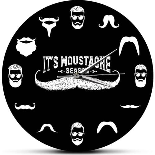 Hipster Mens Beard Season Funny Wall Clock Beard and Mustache Barber Shop Wall Sign Decorative Silent Movement Clock Wall Watch