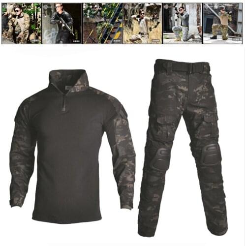 Camouflage Hunting Clothes Airsoft Sniper Combat Tactical Frog Suits Shirt & Pants Army Military Uniform With Knee Elbow Pads