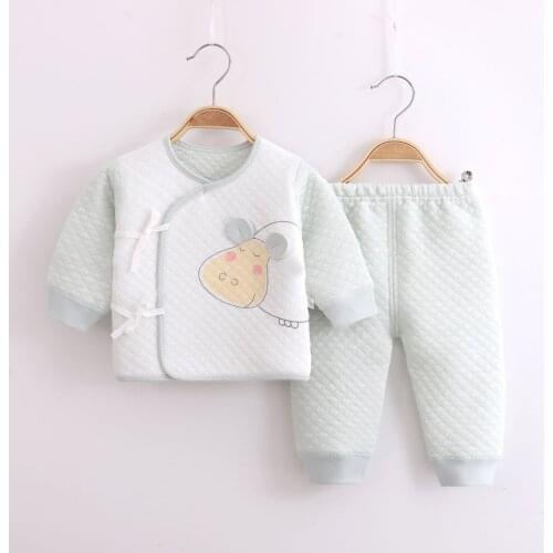 Newborn set boneless three-layer warm clothes and lace up 0-3 months baby underwear set cotton
