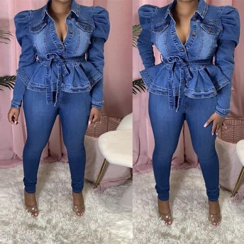 HAOOHU 2020 new womens jeans jackets fahsion trends casual solid long sleeve Single Breasted Sashes slim denim coats jackets