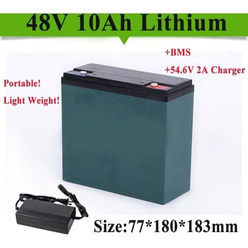 48v 10ah lithium li ion battery pack with BMS for 500w 1000w ebike e-scooter motor Solar energy storage device +2A Charger