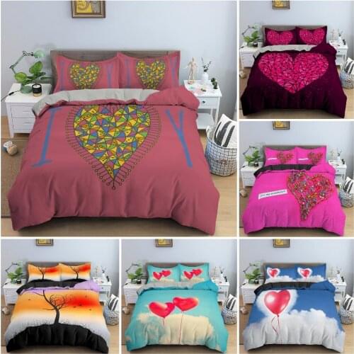 3D Polygonal Heart Bedding Set Abstract Style Duvet Cover Set For Valentines Day Present King Queen Twin Size Bedclothes 2/3PCS