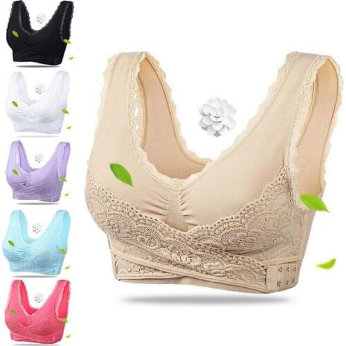 Lingerie Lace Solid Color Cross Side Buckle Without Rims Gathered Active Underwear Sleep Bra HOT