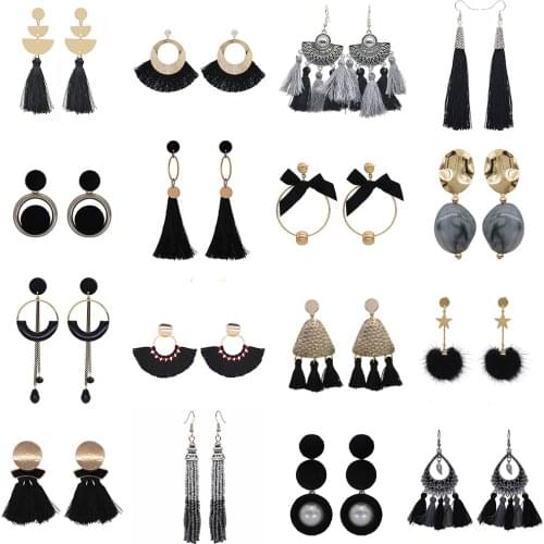 Yumfeel New Fashion Women Earrings Long Tassel Statement Black Color Earrings Jewelry