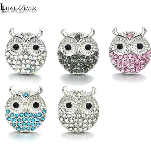 New Component 075 Owl Crystal 18mm Metal Snap Button For Bracelet Necklace Interchangeable Jewelry Accessorie Findings