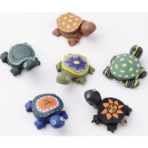 Handmade Polymer Clay Pendants, Tortoises, Mixed Color, 19x26mm, Hole: 2mm