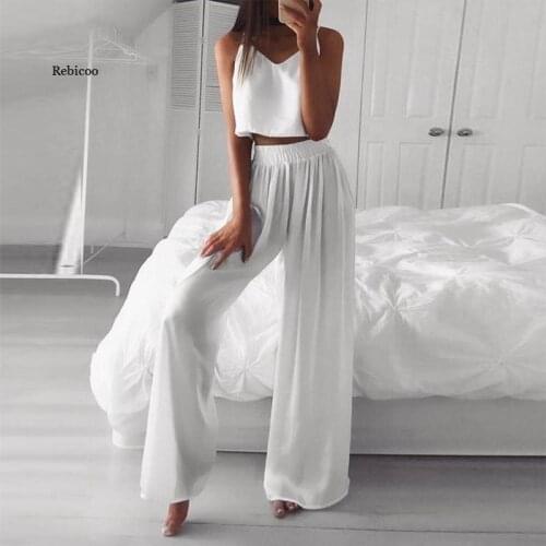 Sexy Women Sleeveless Backless Homewear Two Piece Set Summer Fashion Elegant Straps Top and Wide Leg Pants Suit Outfit