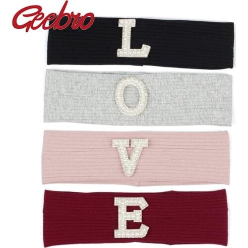 Geebro Children Fashion Pearl letters Ribbed Headbands Stretchy Hair Bands For Baby Girls Summer Hairband Kids Plain Turban