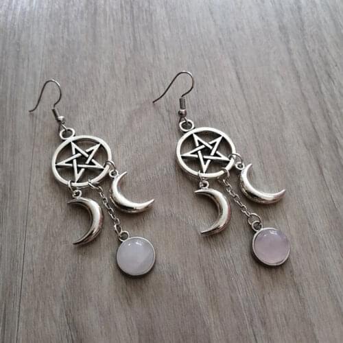 Pentagram Crescent Moon Glass Crystal Earrings Vika Witch Pagan Gothic 2021 Fashionable Women Jewelry Gift