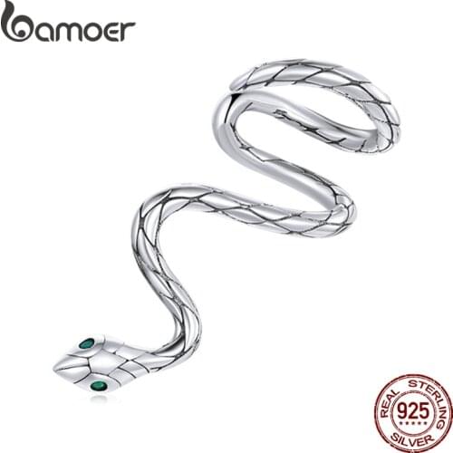Bamoer 925 Sterling Silver Rich 1 Piece Magical Snake Earring Clip Hoop for Women and Menamel Ear Buckle Fashion Jewelry BSE510