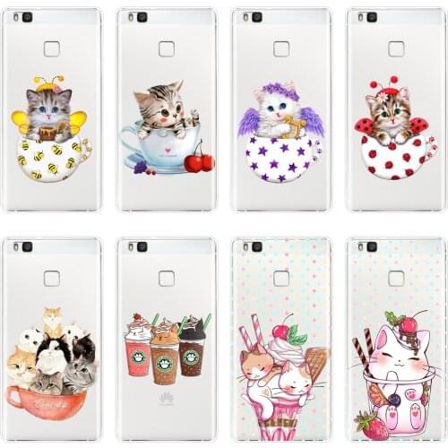 Cup Cat Kawaii Bee Phone Case For Huawei P9 P10 Plus P20 Lite Pro P Smart Silicone Back Cover For Huawei P8 P9 P10 P20 Lite 2017