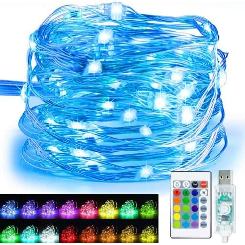 New Year 2022 Fairy Garland 5m 10m 20m Multicolor Remote Copper Wire String Light Christmas Outdoor Wedding Party Decoration