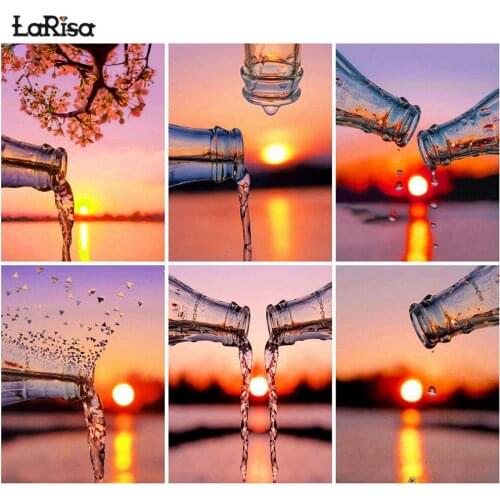 Glass Bottle Diamond Painting Seaside Cross Stitch 5D DIY Diamond Embroidery Sunset Scenery Diamond Mosaic Rhinestones Art Gifts