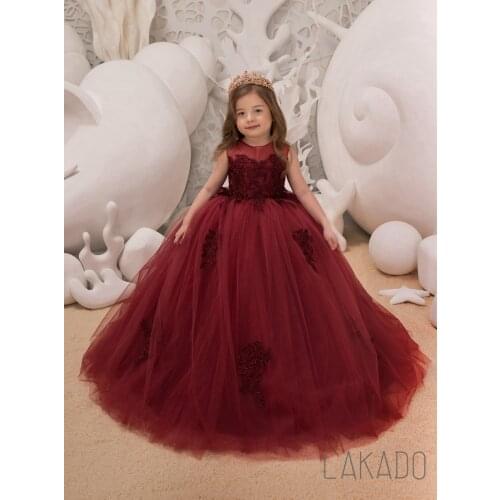 Dark Burgundy Kids Pageant Dress Girls Christmas New Year Dresses for Girls Aged 3 4 5 6 7 8 9 Years