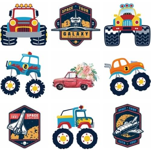 Cartoon Car Iron On Patches For Clothes Aircraft/SUV Thermal Transfer Clothing Stickers Iron On Patches Washable Applique Decor