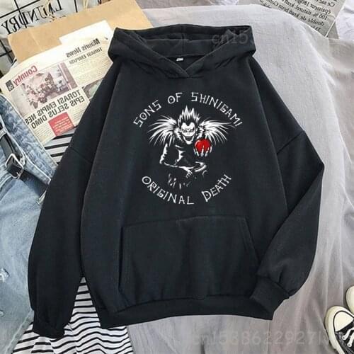 Death Note Ryuk Apple Hoodies Unisex Student Basic Casual Sweatshirt Hoodies Fashion Women Fleece Black Hooded Streetwear