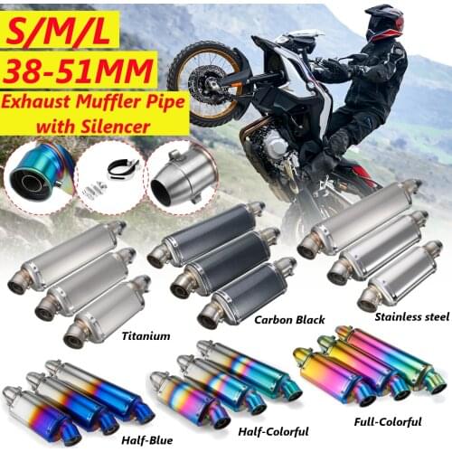 38-51mm Universal Motorcycle Exhaust Muffler Pipe with Silencer for HONDA/KawasakiSuzuki Stainless Steel S/M/L 175/235/300mm