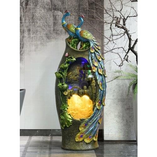 TT European Peacock Flowing Water Ornaments Large Fountain Landscape Opening Gift Living Room TV Cabinet Floor