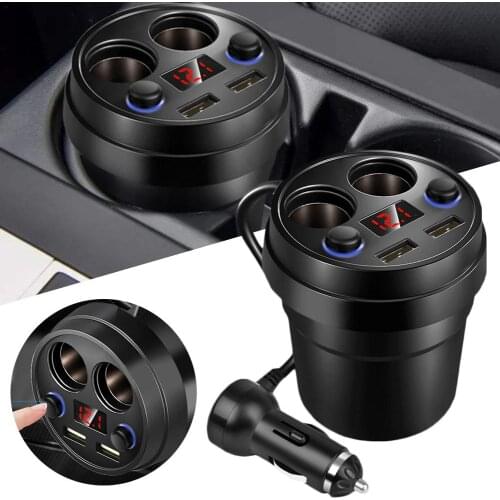 Universal 3.1A Dual USB Car Charger Cup-Type Car Charging LED Voltage Display with 2 Cigarette Lighter Socket For GPS DVR Charge