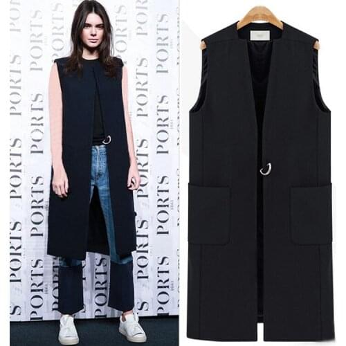 2017 Spring Must Have All-match Women Long Design Workwear Vest Sleeveless Jacket