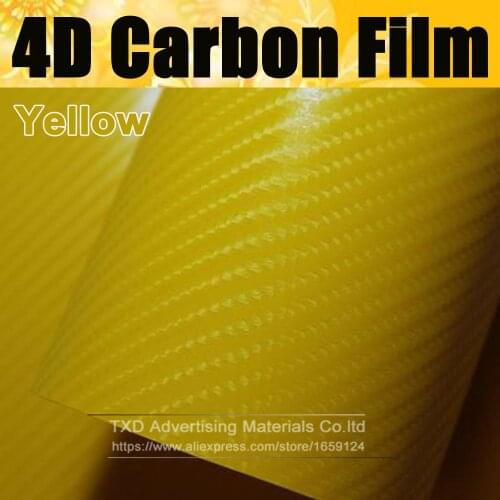 Premium Car styling bright 4D YELLOW Carbon Fiber Vinyl film Colored Glossy Carbon Fiber Vinyl Film Auto Wrapping Vinyl Wrap