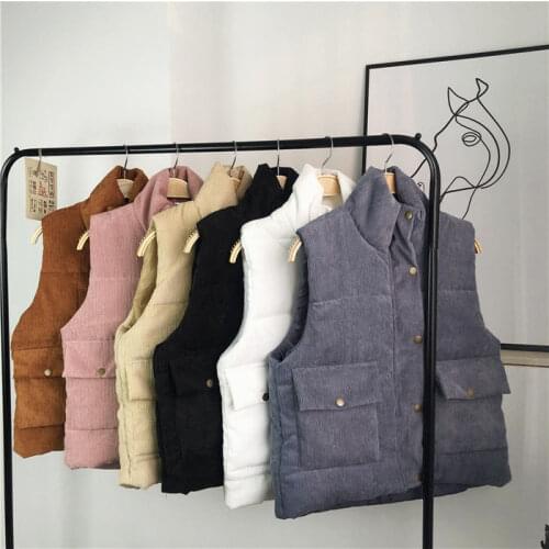 Woman Jacket Vest Autumn Winter Corduroy Womens Vest Loose-Fitting Short Coat Vest Chaleco Mujer