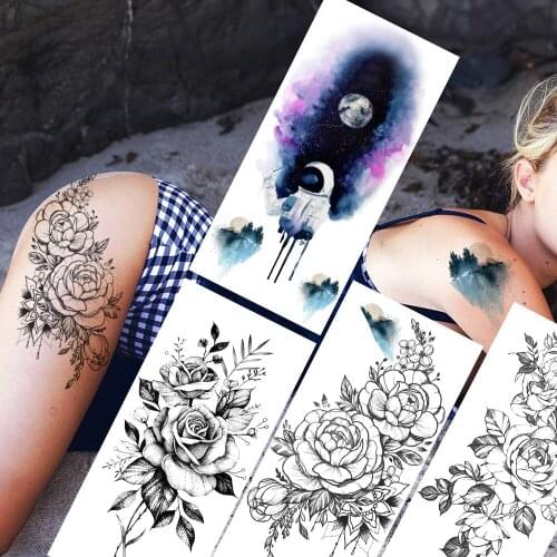 Womens Fashion Flower Temporary Tattoos Sticker Fake Astronaut Jewelry Decoration Decal For Women Holiday DIY Waterproof Tatoos