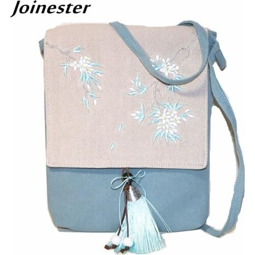 Easy Taking Womens Cute Flap Messenger Bag Cotton Fabric Floral Embroidery Cover Elegant Crossbody Bag Cellphone Purse Bag