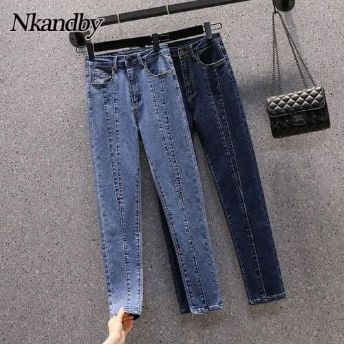Nkandby Plus Size Elastic Jeans Women 2021 Autumn Large Denim Pencil Pants High Waist Korean Simple Skinny Female Trousers