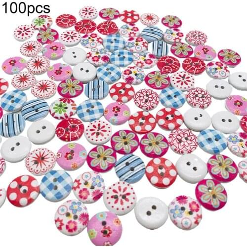 100Pcs Round Mixed Color Plaid Striped Wooden Bread Buttons DIY Accessories Sewing Scrapbook Clothing Button Clothing Supplies