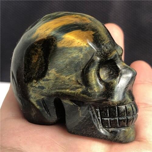 173g Natural crystal Blue and yellow tiger eye stone skull stone carving glossy boutique one-of-a-kind home accessories