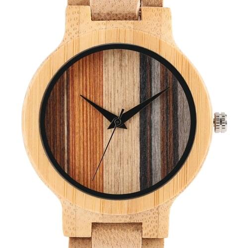 2020 Creative Natural Full Bamboo Wood Watches Mens Bracelet Clasp Quartz Wristwatch Colorful Dial Male Elegant Business Clock