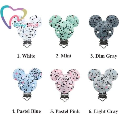 3 PCS Terrazzo Printed Mouse Shape Silicone Clips Baby Pacifier Clips Holder Silicone Dummy Pacifier Chain Accessories BPA-Free