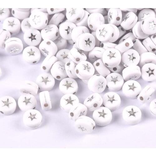 400/200 Pcs white and silvery stars Acrylic Round Beads For Jewelry Making 7x3mm YKL0843