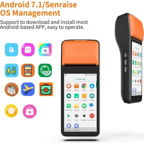 4G BT WiFi Smart Handheld PDA Terminal POS Receipt Printer 58mm Android 7.1 Portable 1D 2D Barcode Scanner with 5.0" Touchscreen