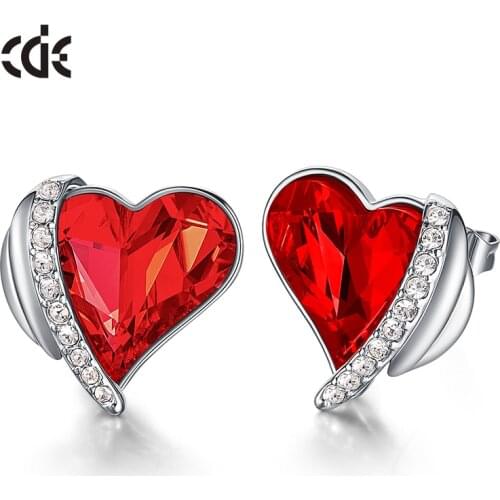 CDE Christmas Jewellery Red Heart Crystal Earrings Angel Wings Stud Earrings for Women Accessories Free Shipping