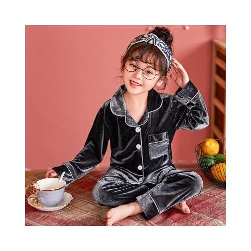 Kids Christmas Coral Velvet Pyjamas Set Pajamas For Girls Winter Warm Flannel Long Sleeved Sleepwear Suit Boys New Year Homewear