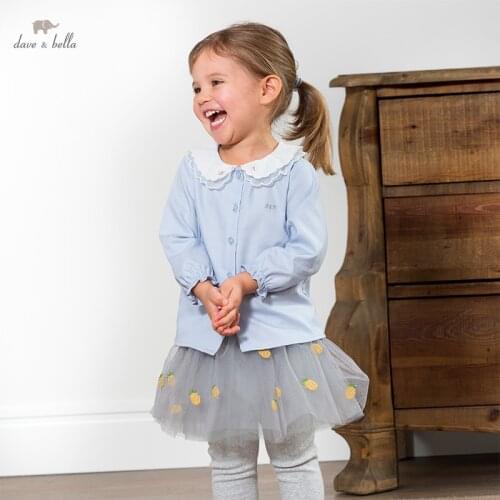 DBZ16454-1 dave bella spring fashion baby girls embroidery letter shirts infant toddler tops children high quality clothes