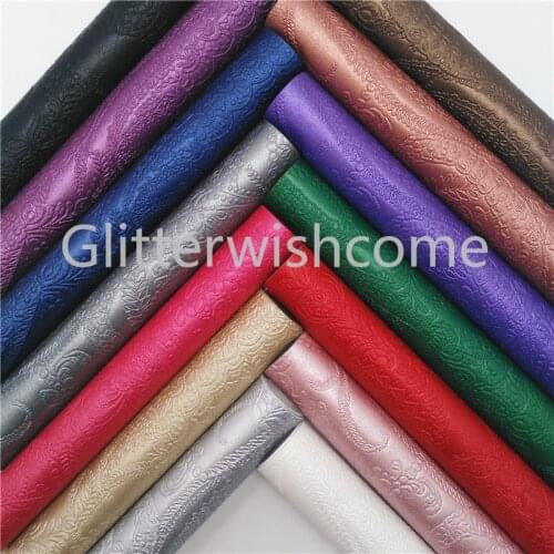 Glitterwishcome 21X29CM A4 Size Flowers Embossed Faux Fabric, Synthetic leather Faux Leather Sheets for Bows, GM636A