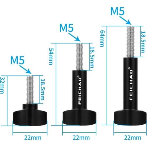 FEICHAO Hand Tighten Screw M5 Thread Bolt Stainless/Aluminium T Head Clamping Knob Handle Screws for Gopro /Insta360 Photography
