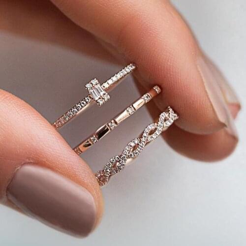 New 2020 3Pcs/Set Design Zircon Vintage Crystal Rings For Women Fashion Ring Jewelry Accessories Party