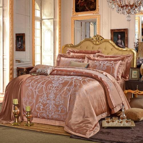 Champagne gold Bedding Set Luxury classical Bedding Satin jacquard Bed linen Royal style Bed Set Duvet Cover Sheet Quilt
